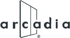 WindowFix - The Arcadia logo features the word "arcadia" in lowercase letters, with a stylized doorway or aluminum windows design integrated above the letters.