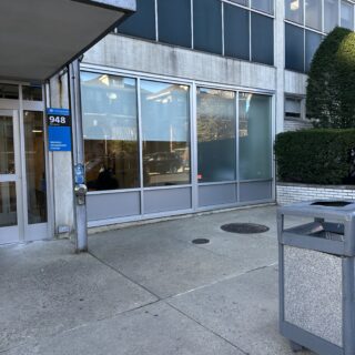 This is an image of a hospital entrance and adjacent windows.