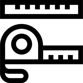 WindowFix - Black and white icon showing a ruler above and a rolled-up tape measure below, both with measurement markings.