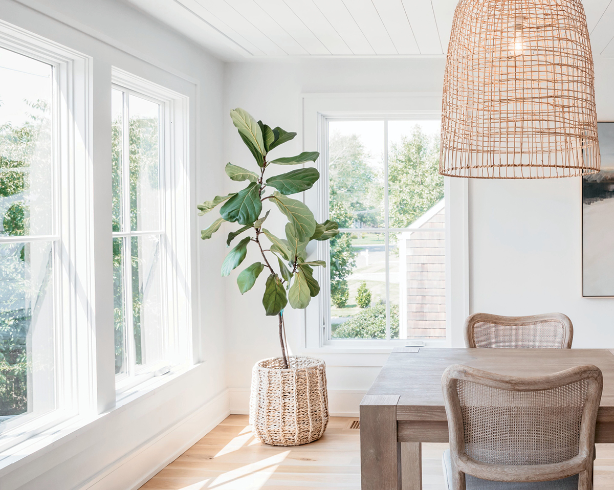 WindowFix - A bright dining area with large windows, a wooden table, wicker chairs, a potted plant, and a woven pendant light; text reads "Check Out Our Limited-Time Promotion.